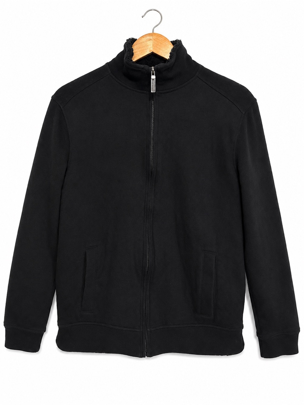 Tasso Elba Sherpa Fleece Jacket Full Zip Black Knit Sweater Men’s Medium